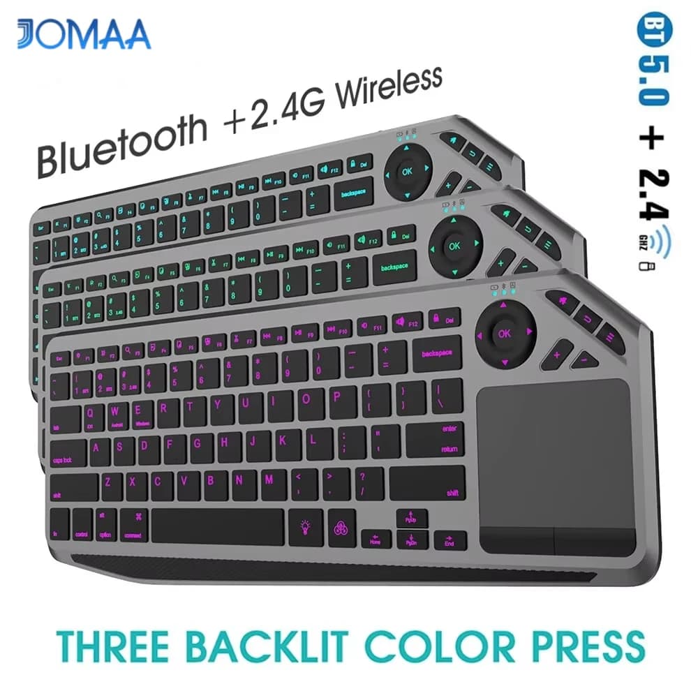 Clavier sans fil Bluetooth avec pavé tactile, rétroéclairage 7 couleurs, clavier Trackpad Rechargeab