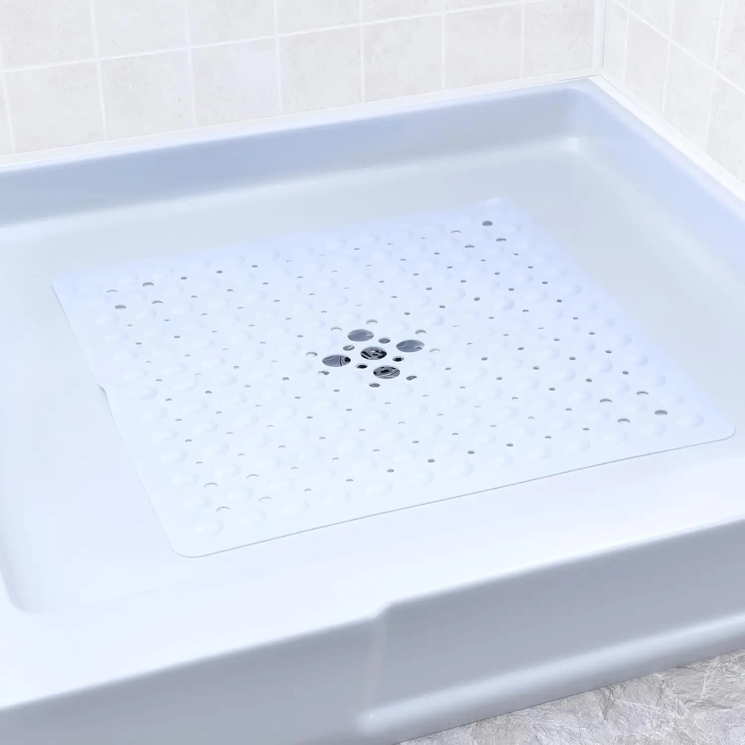 Tapis de douche carré, 53x53cm, surface texturée antidérapante et ventouses plus puissantes, tapis d