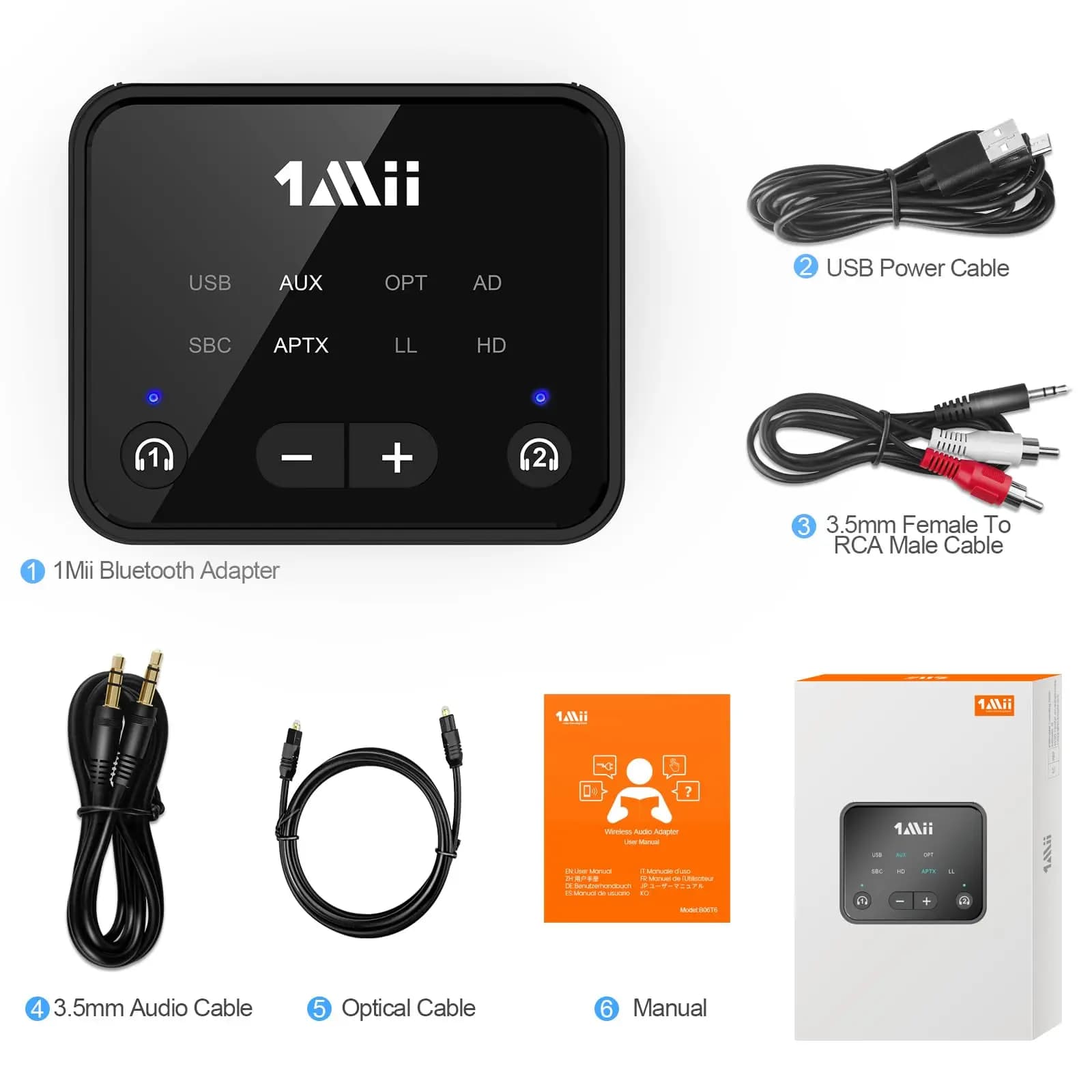 Transmetteur Bluetooth 5.3 1Mii-B06T6 pour TV vers 2 écouteurs sans fil, adaptateur Bluetooth,aptX L