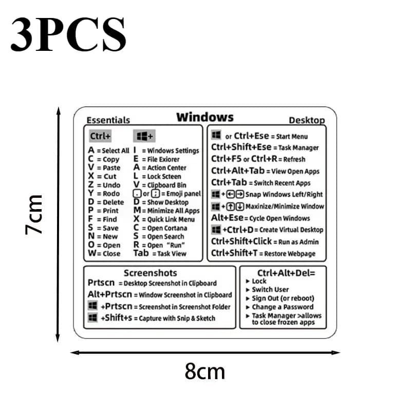 Autocollants de raccourci de référence pour clavier d'ordinateur portable Windows PC, 3 pièces, peau