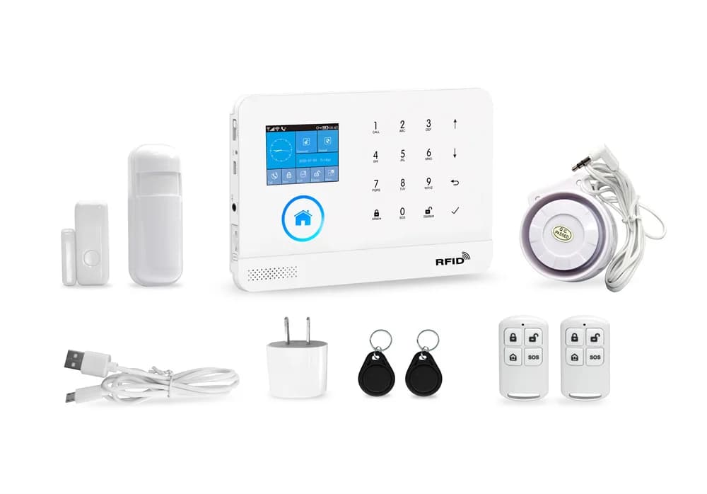 Système d'alarme antivol Tuya Smart Life WIFI+GSM avec clavier tactile, détecteur de mouvement et ca