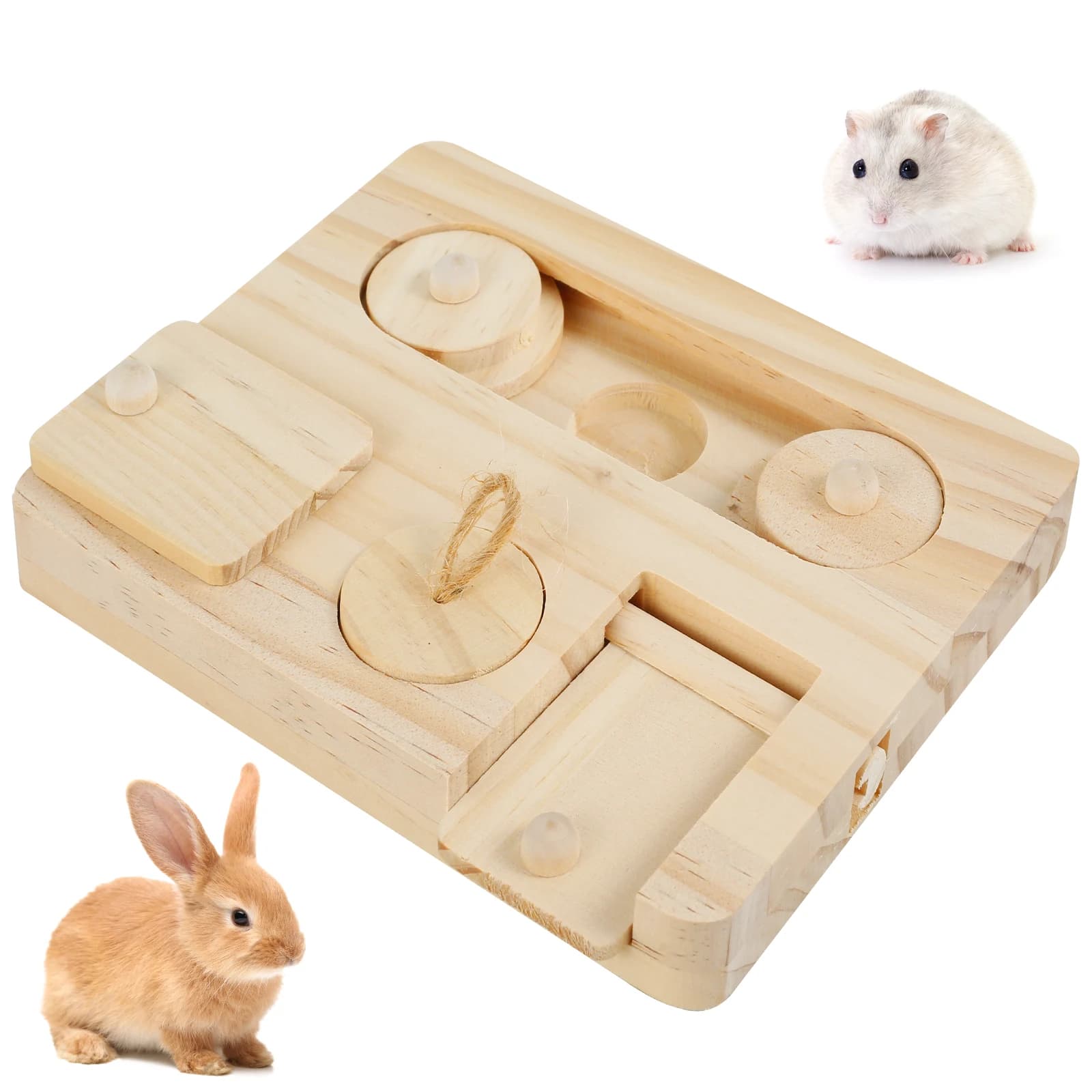 Jouet de recherche de nourriture de porc d'inde en bois, distributeur de friandises avec 6 trous ali