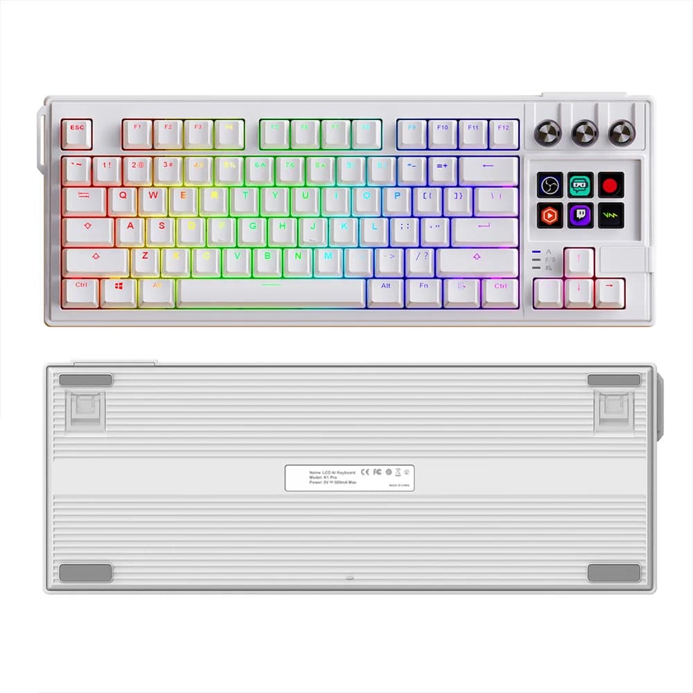 MRSVI K1 PRO visuel LCD AI clavier 80% clavier mécanique de jeu Macro axe rouge filaire câble détach