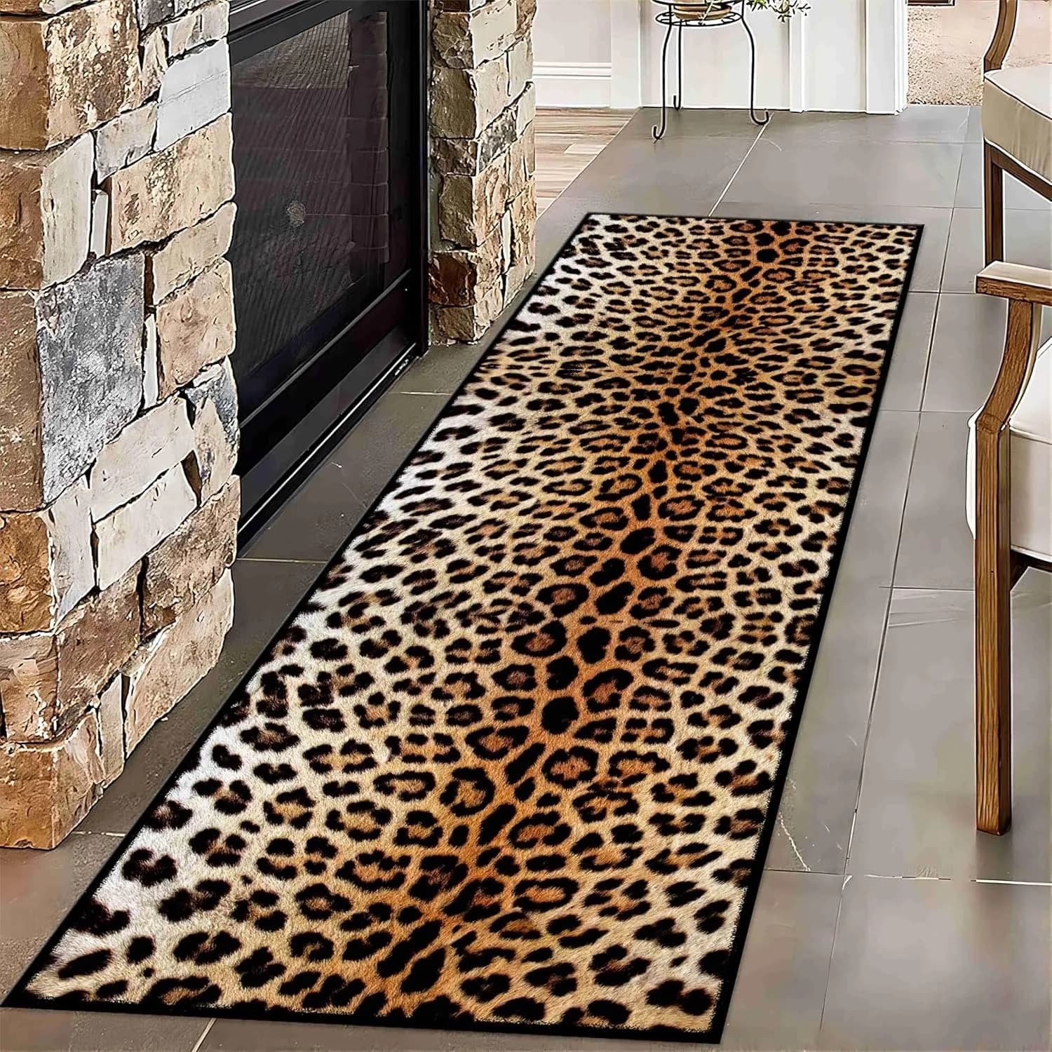 Tapis de zone imprimé léopard vintage, pour couloir, feuilles sauvages, lavable, pour salon intérieu