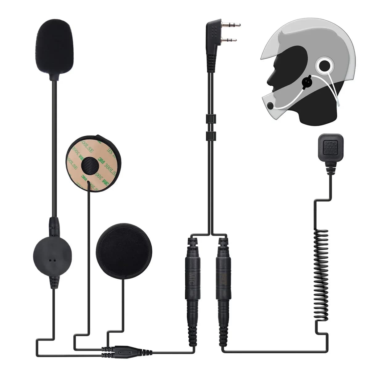 Casque de moto casque écouteur Radio bidirectionnel 2 broches avec doigt PTT et micro pour Baofeng U