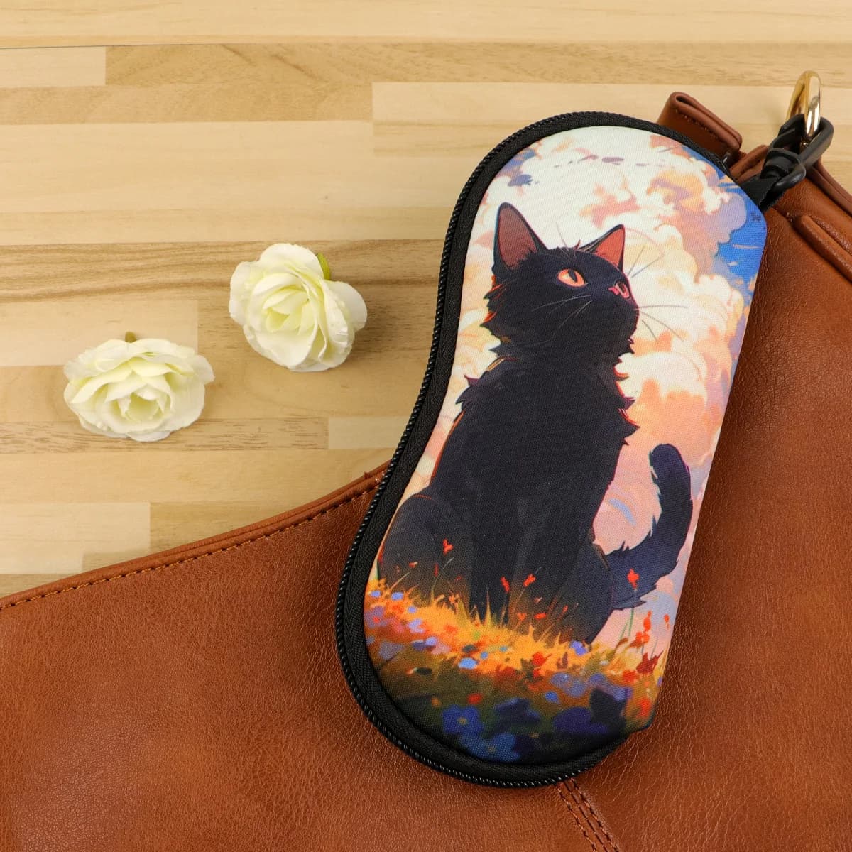 Kawaii – boîte de rangement de lunettes chat noir, pour femmes et hommes, housse de protection de le