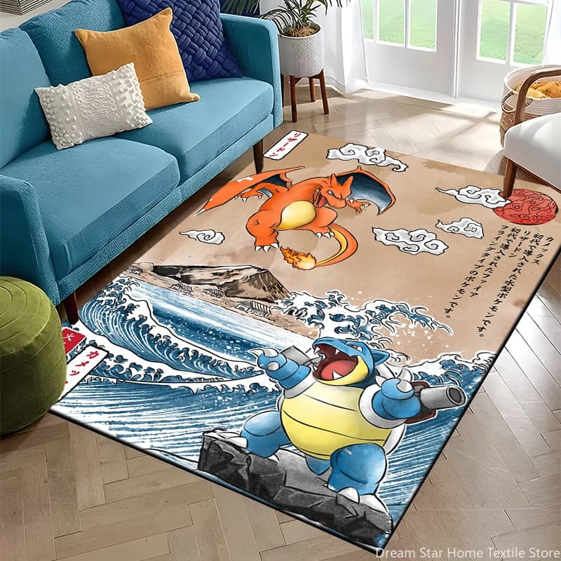 Tapis de sol antidérapant avec carte Pokemon, dessin animé japonais, zone Charizard rétro, pour salo