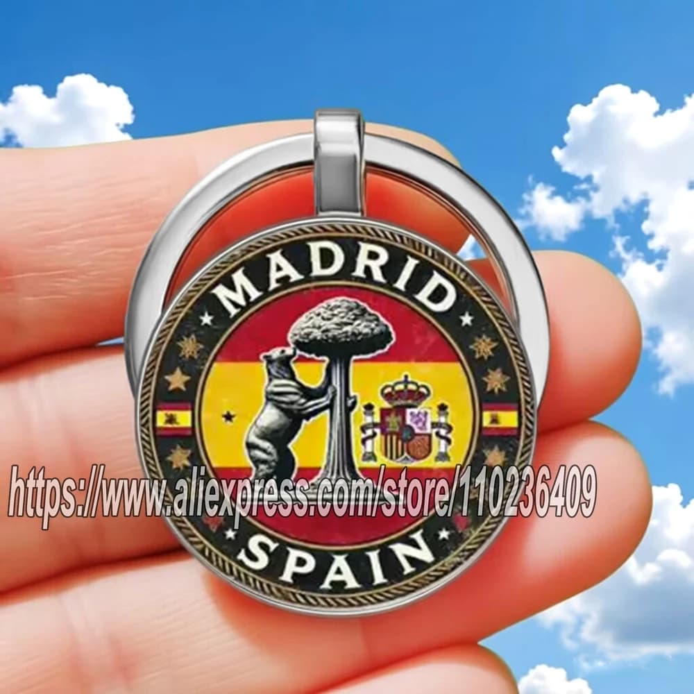 Porte-clés Spanise Madrid, couleurs du drapeau espagnol, souvenirs cadeaux pour les voyages en Espag