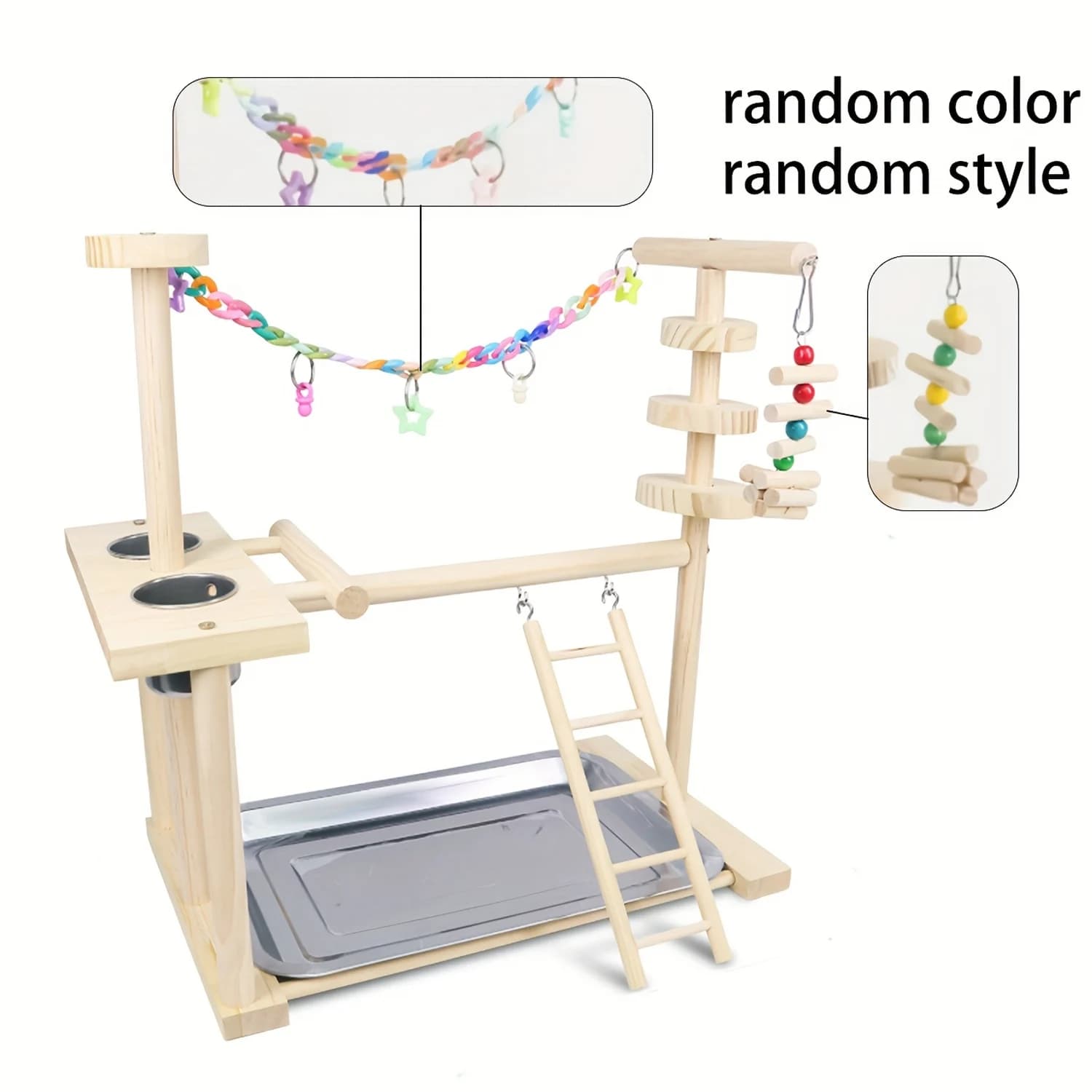 1 accessoire, couleur et style expédiés aléatoirement, support pour oiseaux en bois massif, cadre en