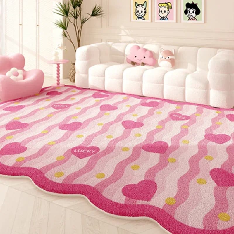 Dopamine-Tapis en peluche rose de forme irrégulière, style girly, décor de chambre à coucher, moquet