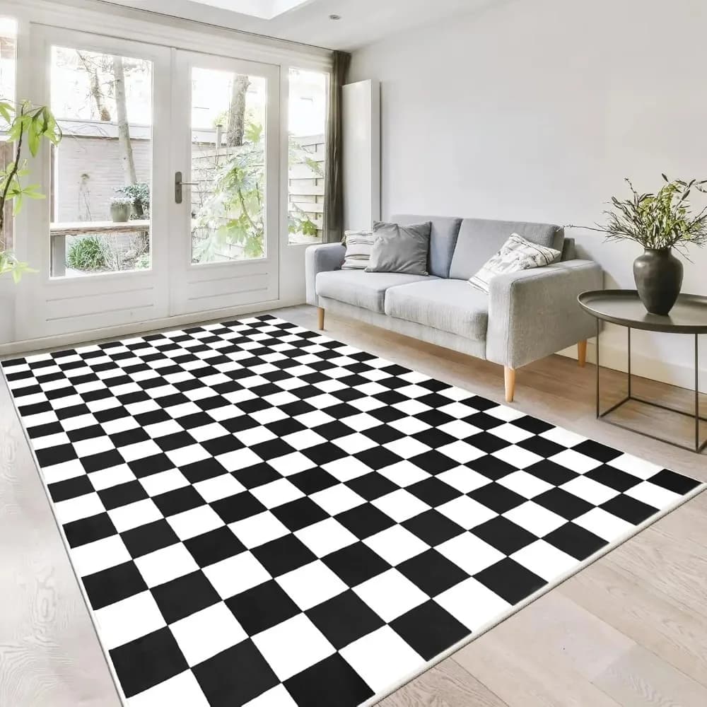 Tapis de sol à carreaux noir et blanc, tapis antidérapant, tapis de jeu, décoration de chambre à cou