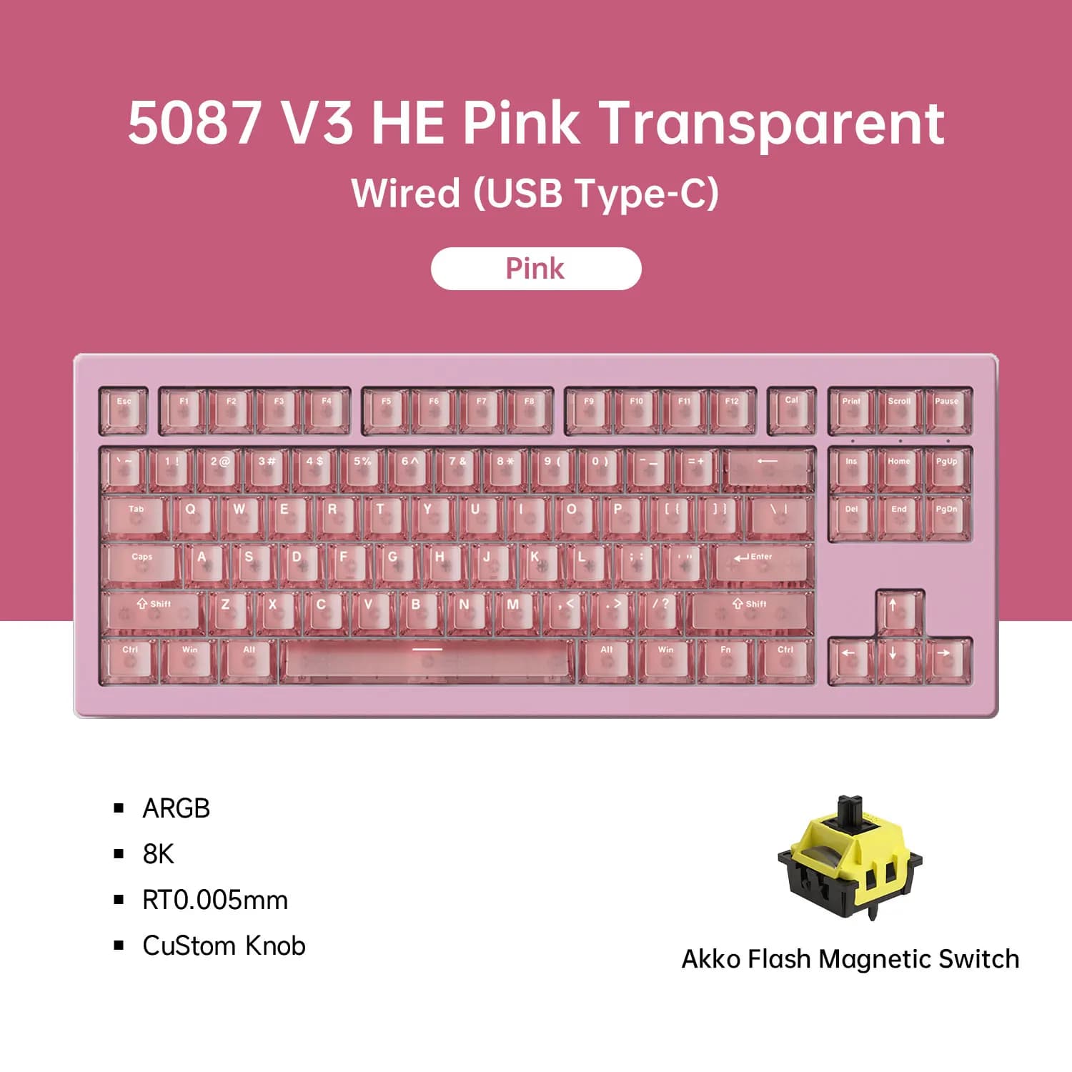 Akko 5087 V3 HE clavier magnétique 80% disposition TKL déclencheur rapide 0.005mm 8K taux d'érollage