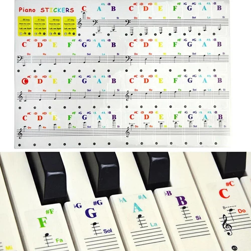 Autocollants transparents colorés pour claviers de Pianos, Notes 15.5x40mm pour 88/61/49/37 touches,