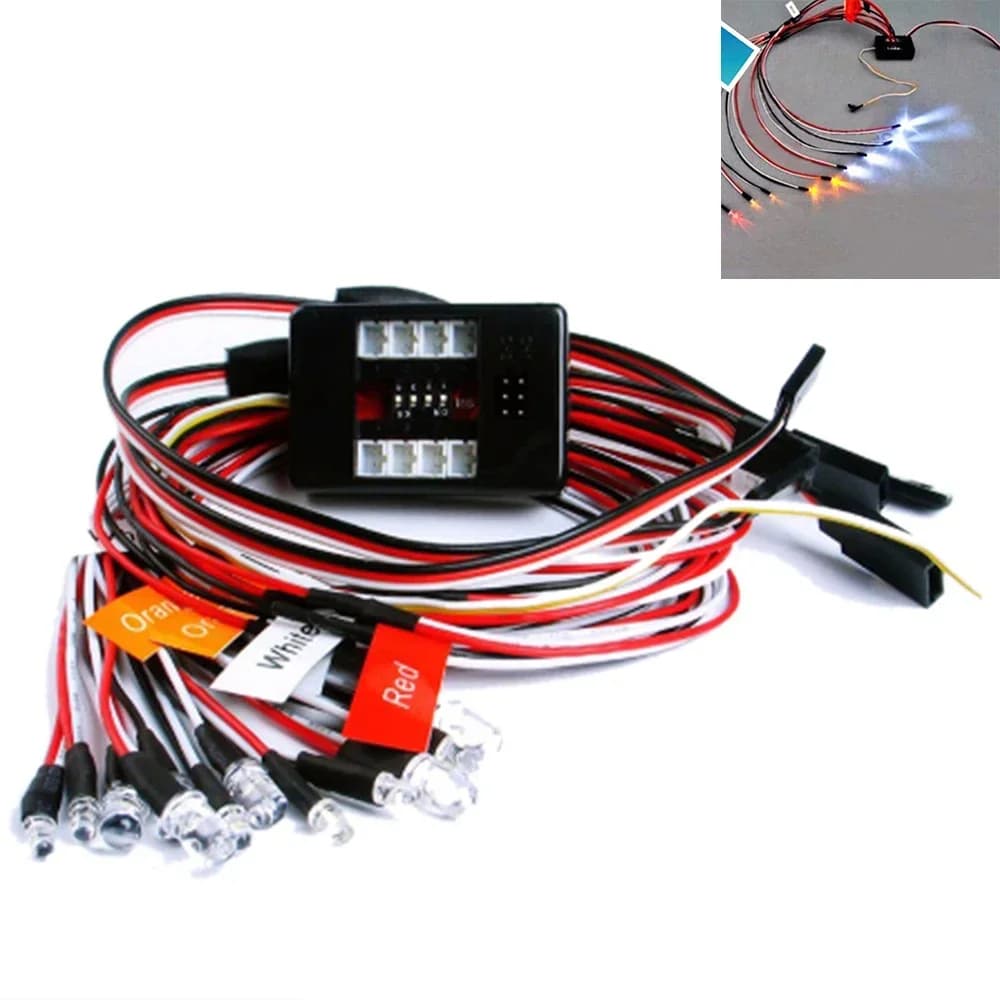 Kit d'éclairage LED pour modèle de voiture et camion RC 1:10, 12 LED, système de lampe frontale clig