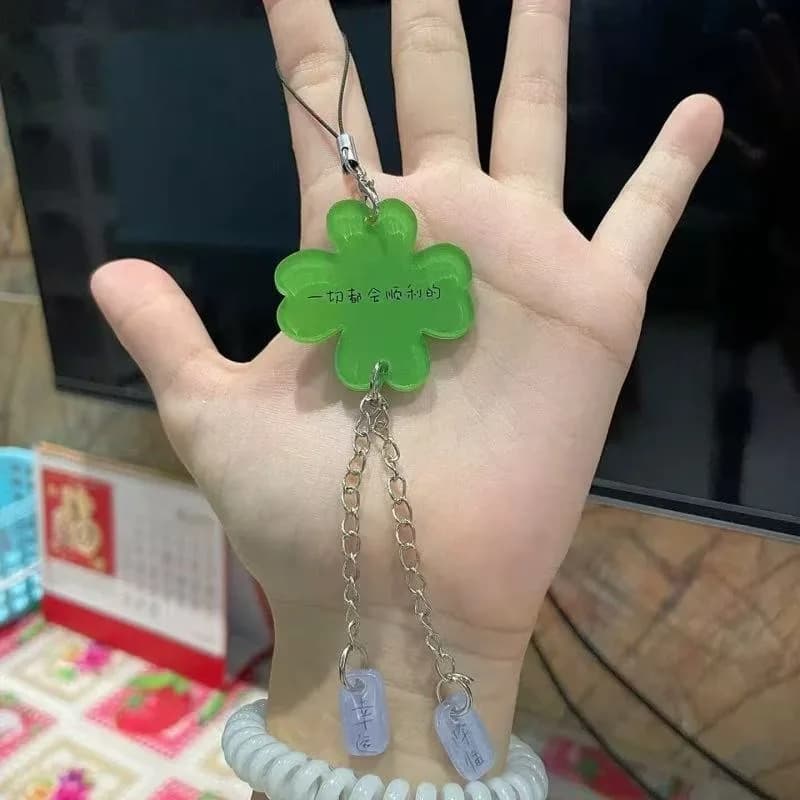 Lucky Grass Creative Design Plant Leaves Good Luck Quotes Acrylic Phone Lanyard Phone Accessories Ba