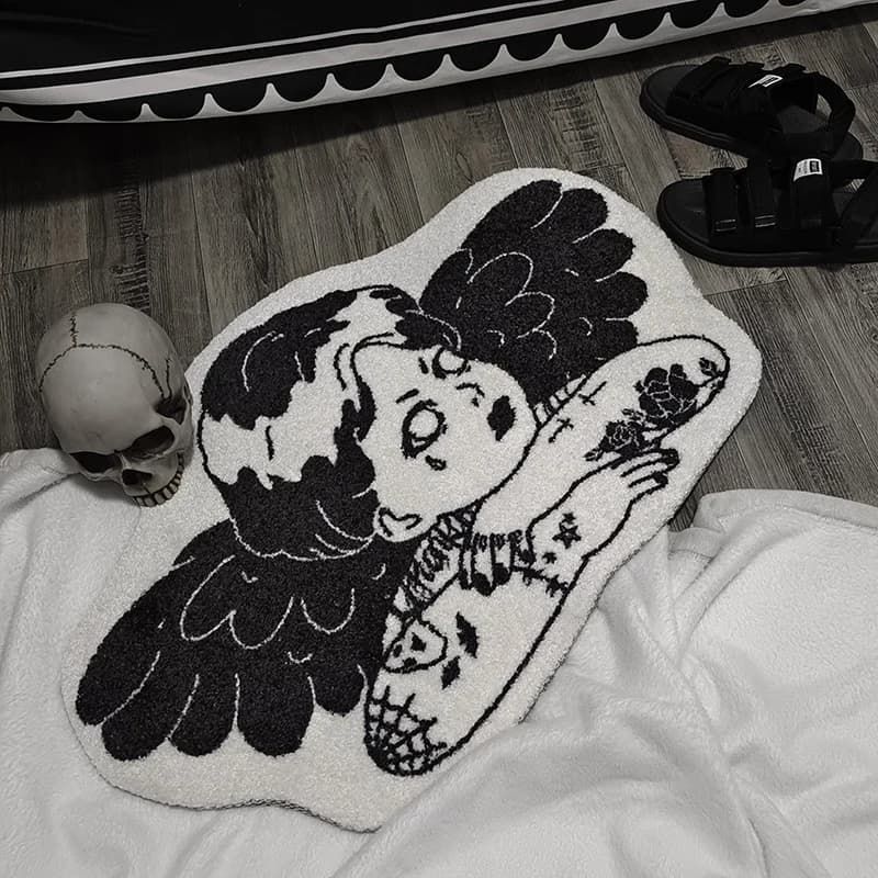 Tapis de sol gothique Punk pour bébés, ange, croix rebelle, déco, tatoué, foncé