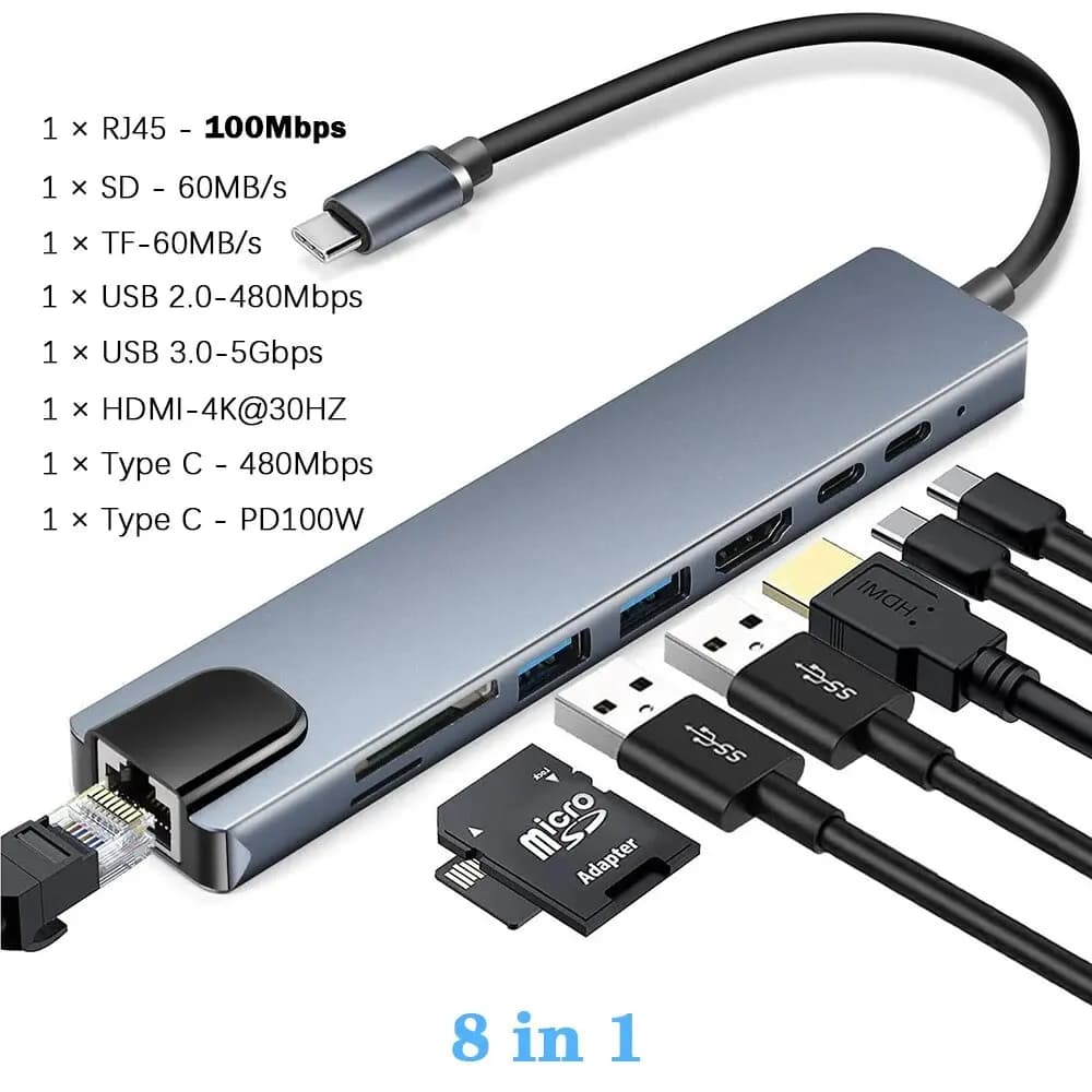 USB 3.0 Type C HUB USB C Station d'accueil vers HDMI 4K 30HZ Type C à RJ45 100Mbps adaptateur Ethern