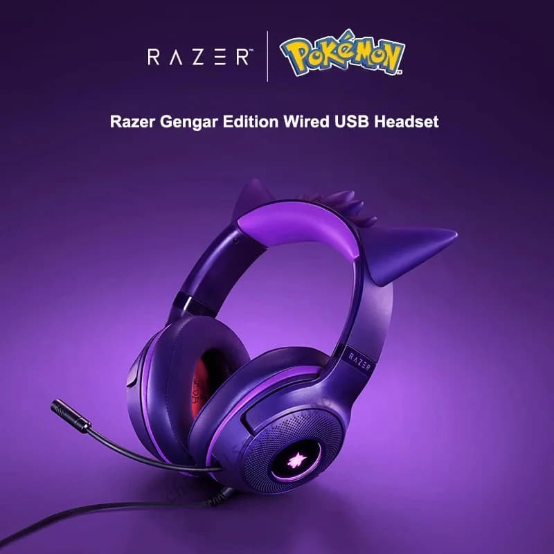 Razer Pokemon Gengar Edition RGB Kraken Kitty V2 Casque de jeu USB filaire - Pilotes TriForce 40 mm 