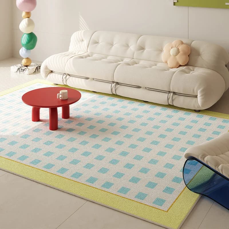 VIKAMA Tapis à carreaux Dopamine pour salon, tapis de sol antidérapant lavable, tapis doux pour cham