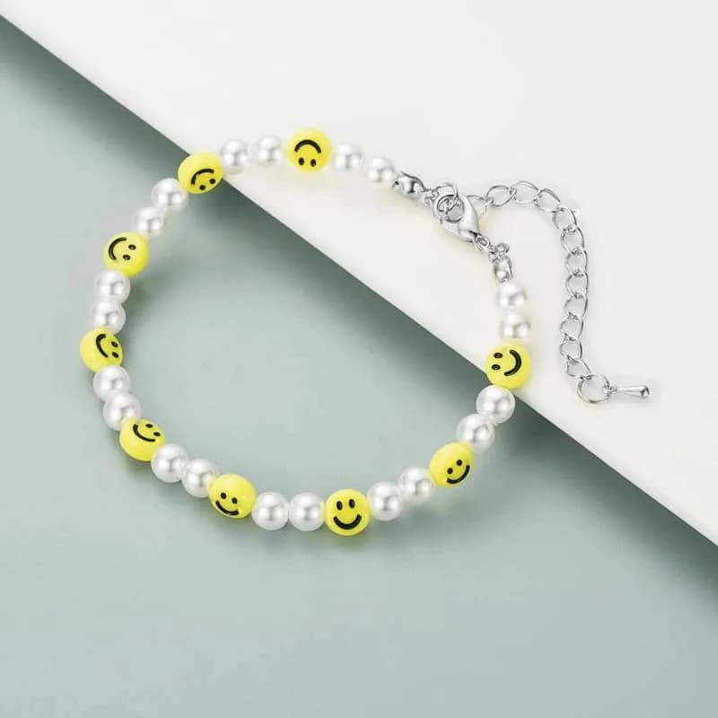 Collier et Bracelet en perles pour femmes et hommes, drôle, visage souriant, vitalité, sourire color