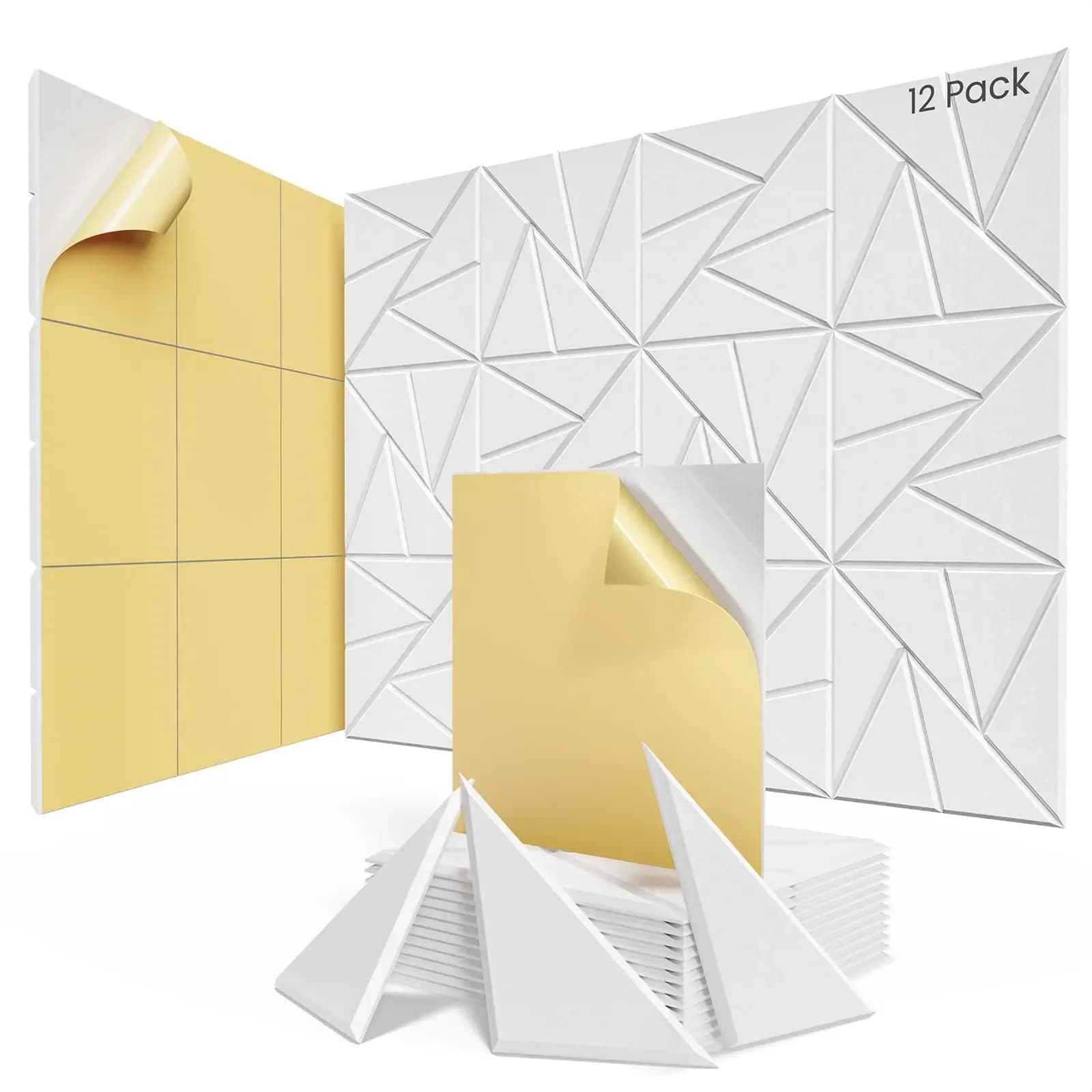 Panneaux muraux insonorisants, lot de 12, 12" x 12" x 0,4", panneaux acoustiques carrés autocollants