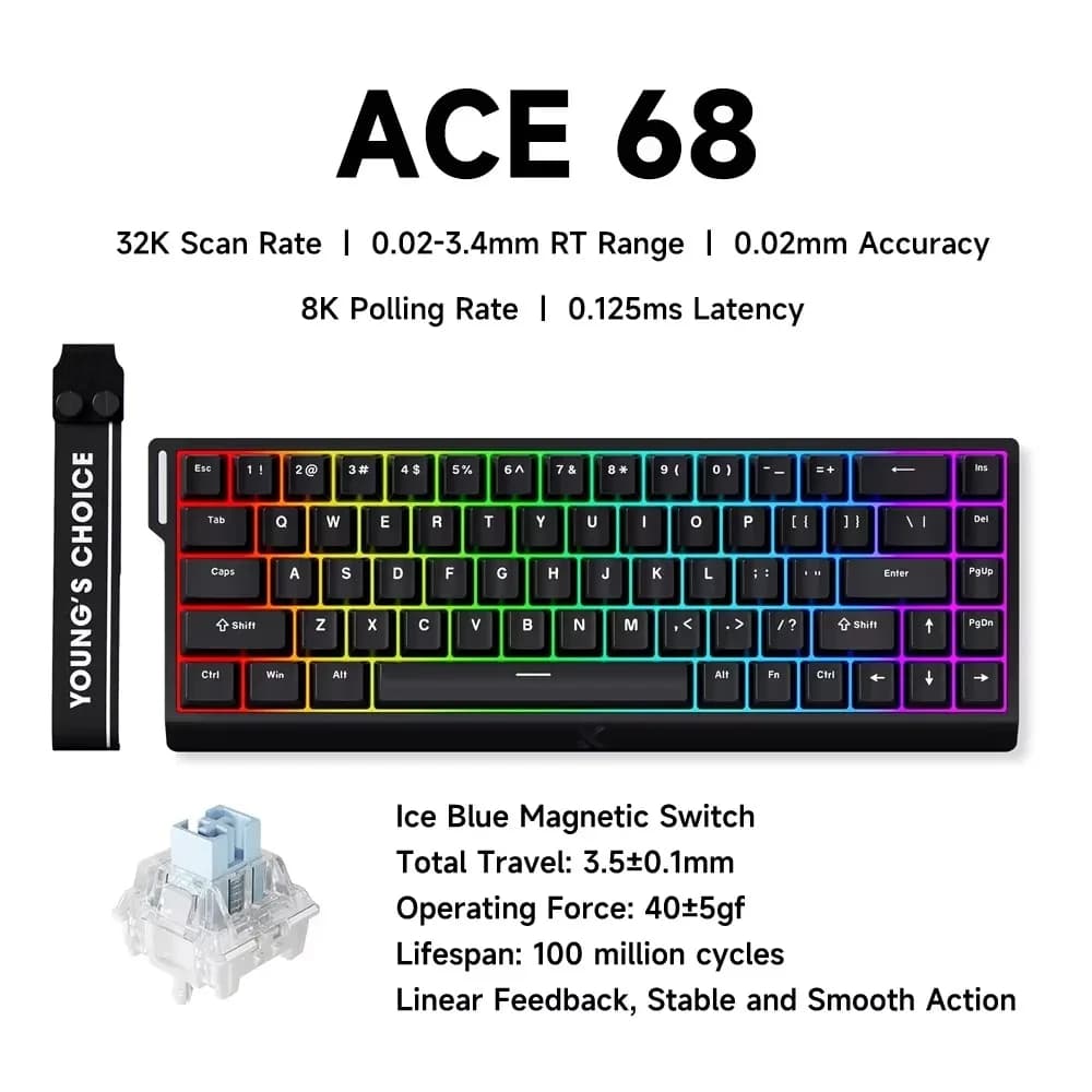 MCHOSE ACE68 clavier magnétique filaire mécanique ACE60 Pro pour les jeux 0.01mm RapidTrigg 8000Hz S