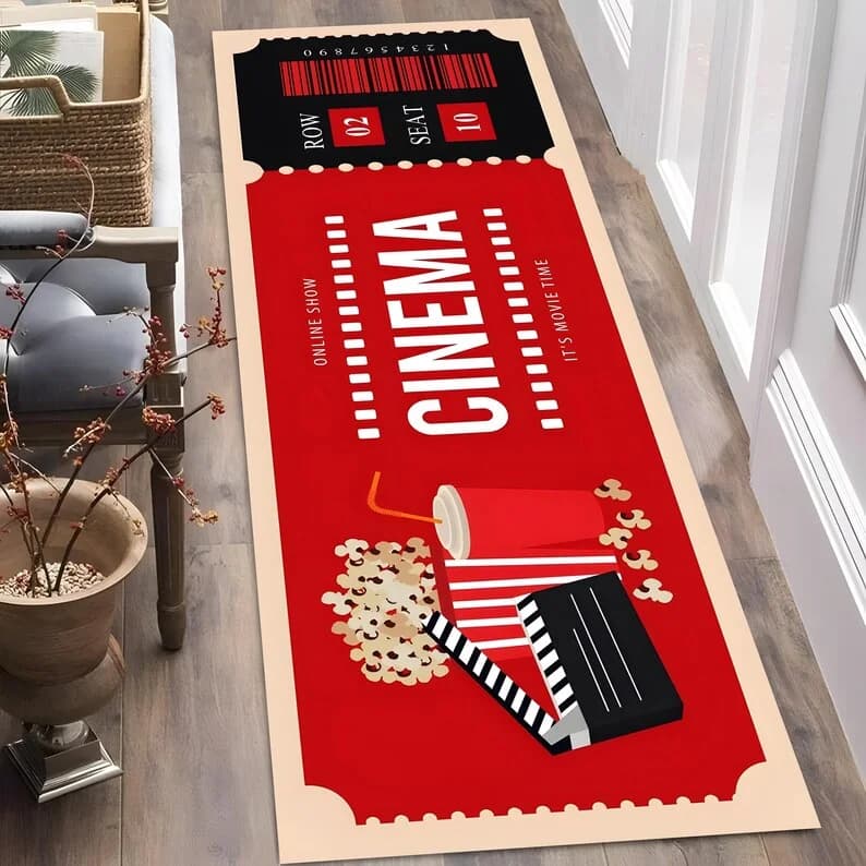 Tapis de sol vintage à motif de billet de cinéma, tapis décoratif pour la maison, tapis à motif de f