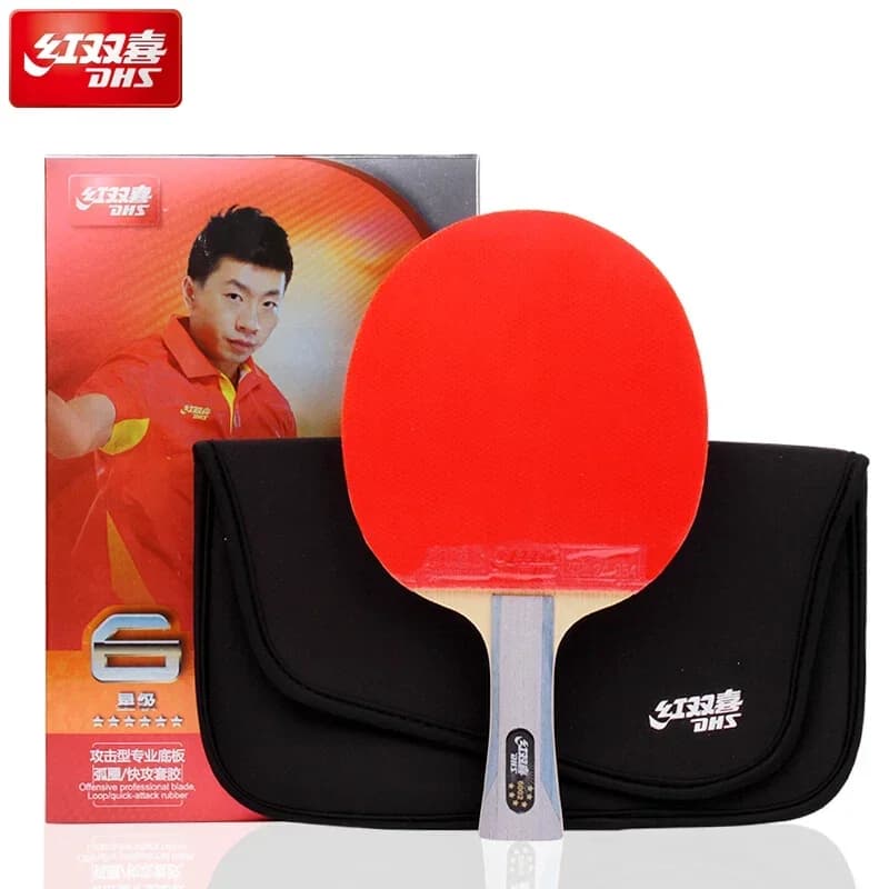 DHS 6 étoiles 6002 6006 raquette de Tennis de Table avec ouragan 8 et Arc en étain poignée en caoutc