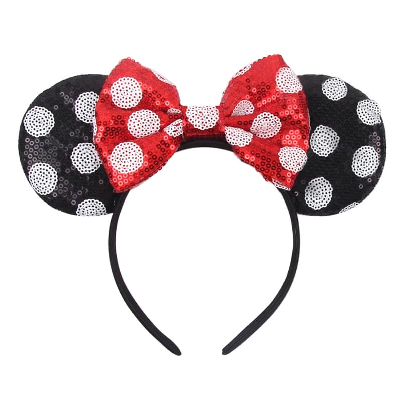 Sangle de cheveux d'oreille Disney Minnie Mouse, nœud à paillettes, accessoire de cheveux à thème An