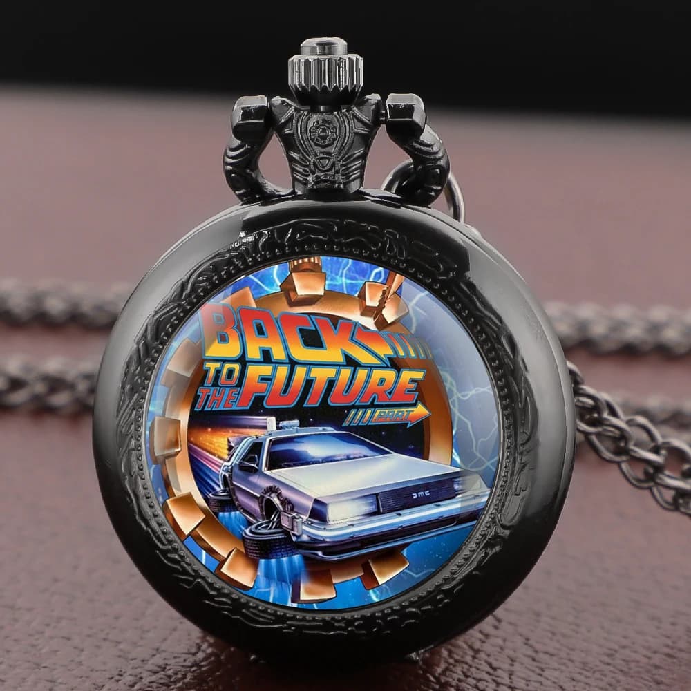 Retour vers le futur montre de poche collier pendentif Multi motif rétro chaîne en argent accessoire