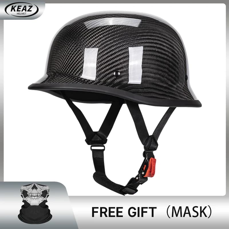 Casque de moto de style allemand rétro noir mat 12K, demi-casque de moto de croisière Halley, casque
