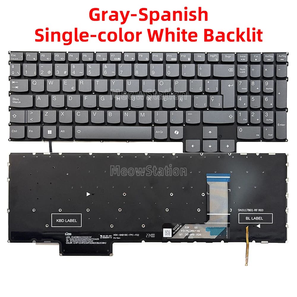 Clavier rétroéclairé espagnol pour Lenovo Legion LOQ 15IRX9 15IAX9I 15ARP9 15AHP9 15IAX9 15APH8 15IR