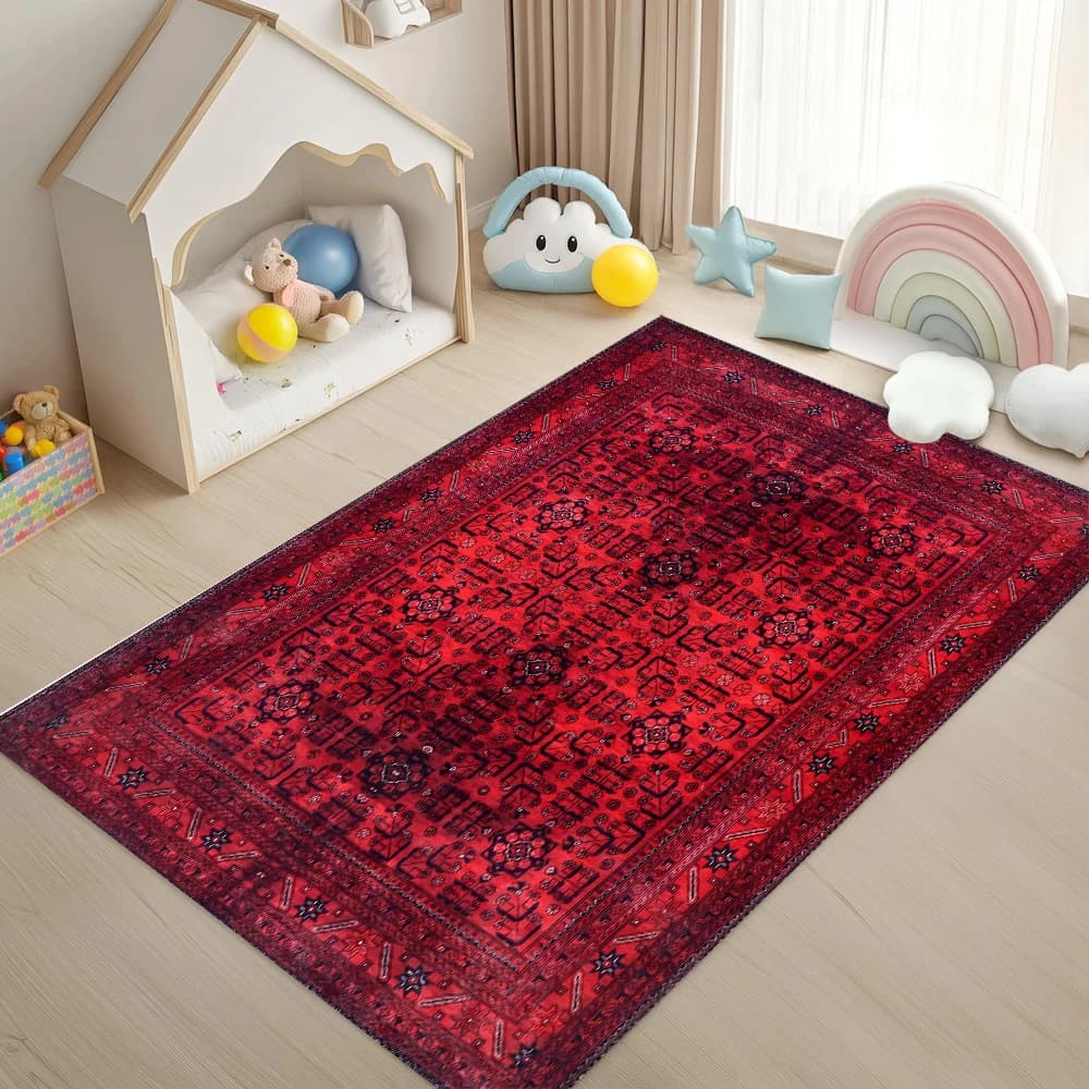 Tapis à motif géométrique ethnique Vintage bordeaux, décoratif traditionnel, doux, antidérapant, pou