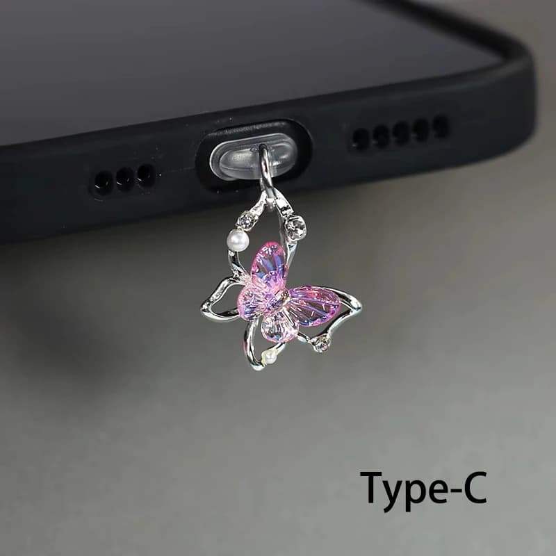 Bouchon anti-poussière pour téléphone papillon, accessoires de décoration, pendentif suspendu pour i