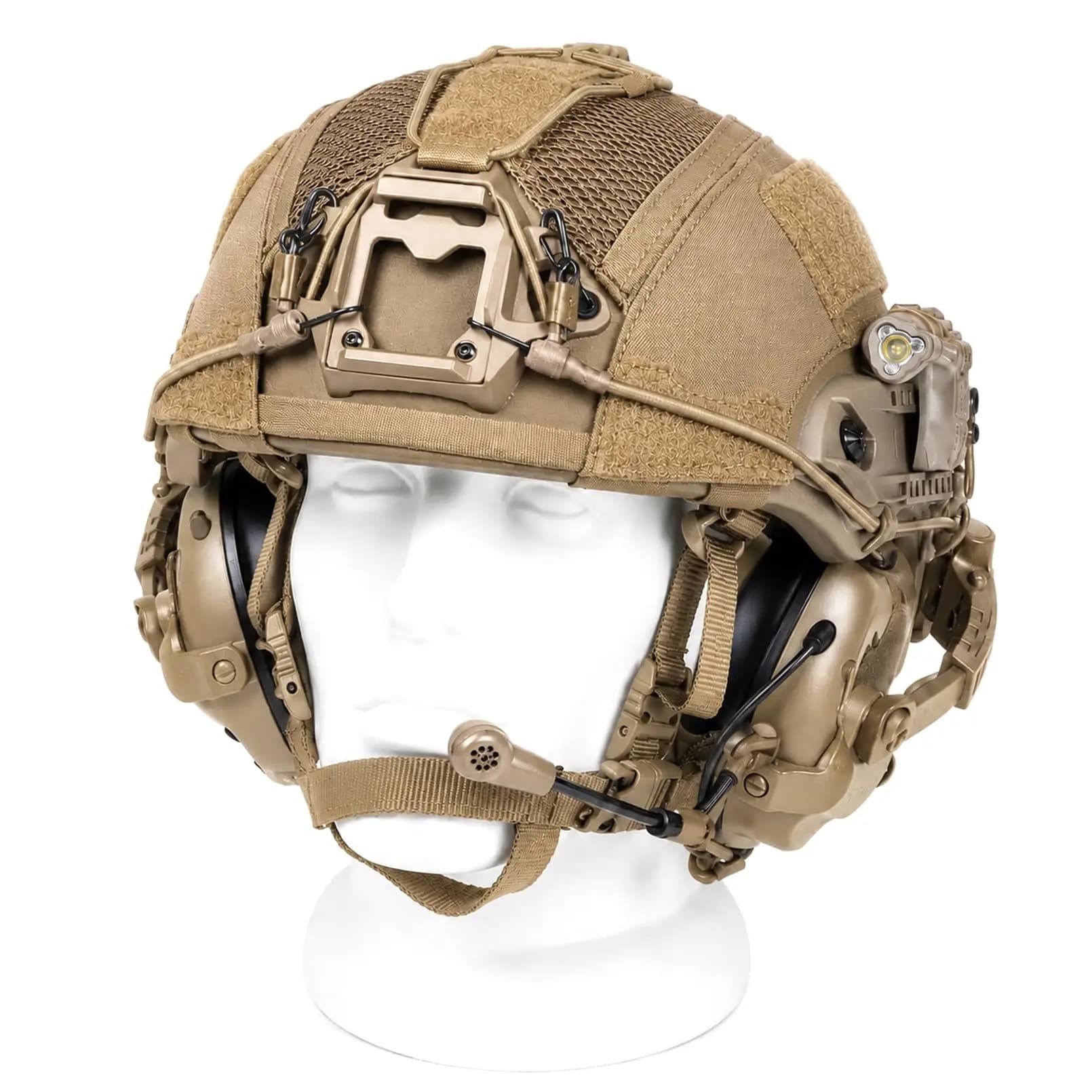 Ensemble de casque tactique Airsoft avec casque audio, lumière LED sur rail et couvre-visage en mail