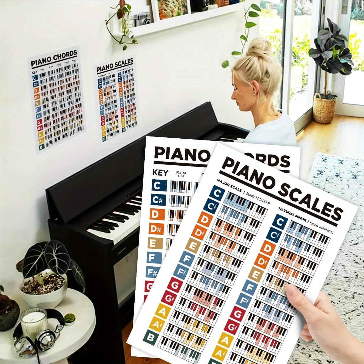 Diagramme d'accords de clavier de Piano, tableau mural d'enseignement de la connaissance du piano, a