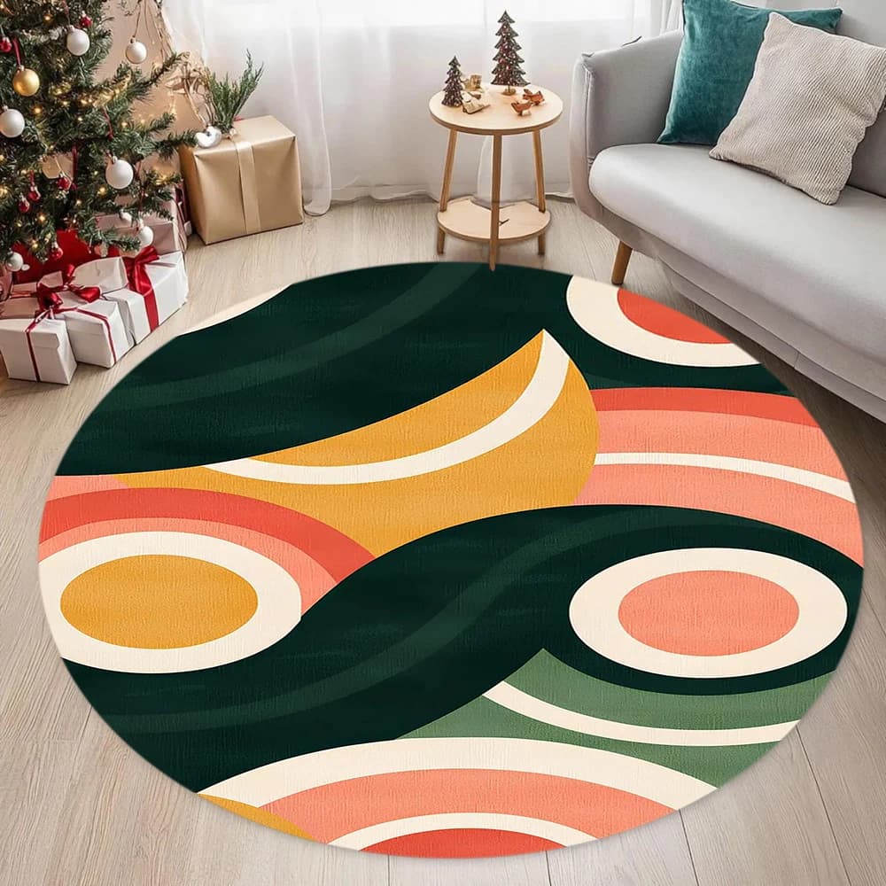 Paillasson artistique circulaire à impression géométrique colorée, pour cuisine, chambre à coucher, 