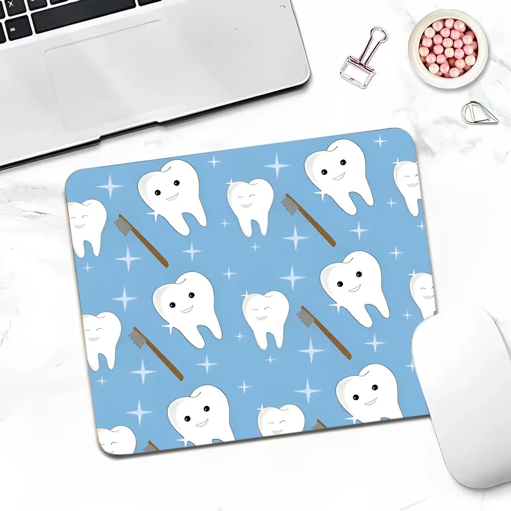 Tapis de souris mignon à motif dentaire, petit tapis de bureau antidérapant avec bords cousus, tapis