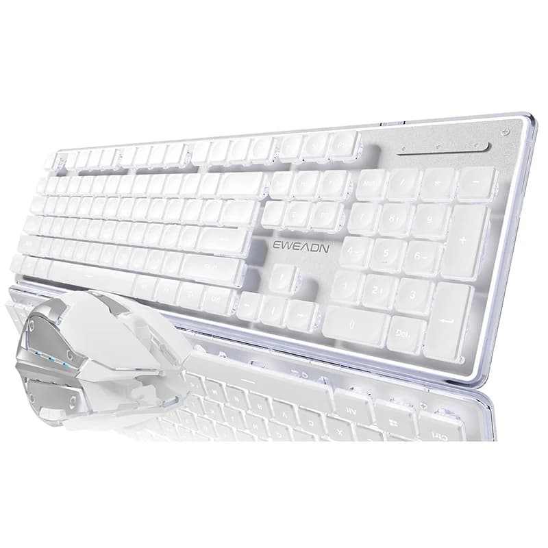 EWEADN V3 ensemble clavier et souris de bureau silencieux sans fil, 104 touches pleine taille avec c