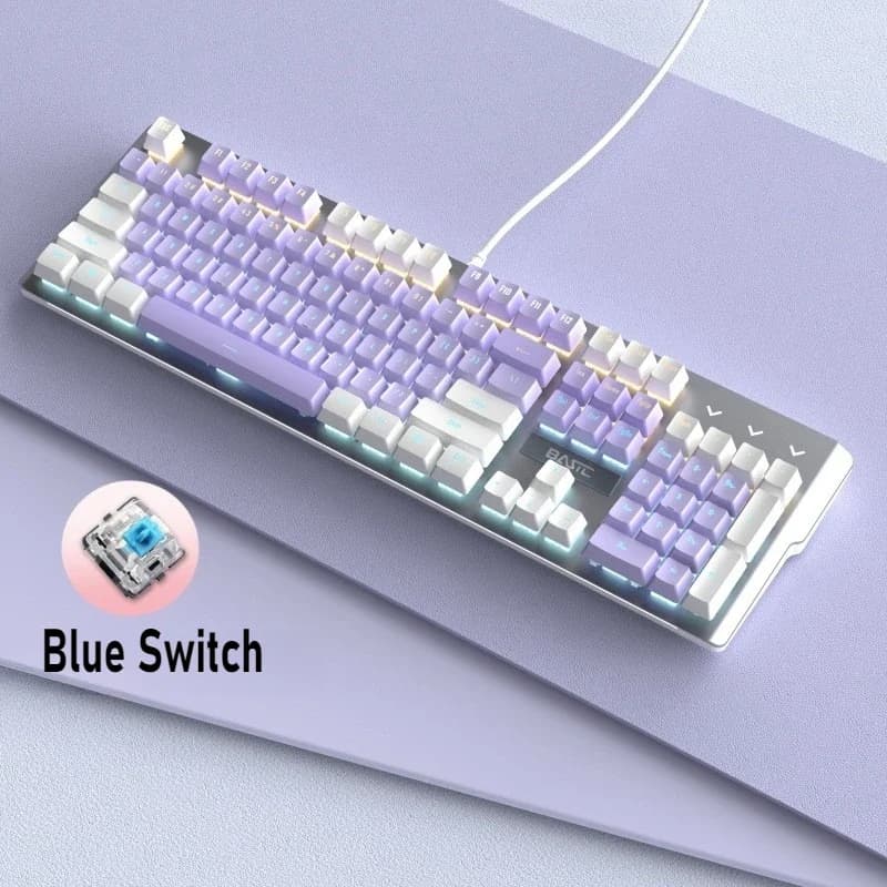 Clavier mécanique filaire blanc-bleu/blanc-violet, éclairage bicolore, interrupteurs bleus, interrup