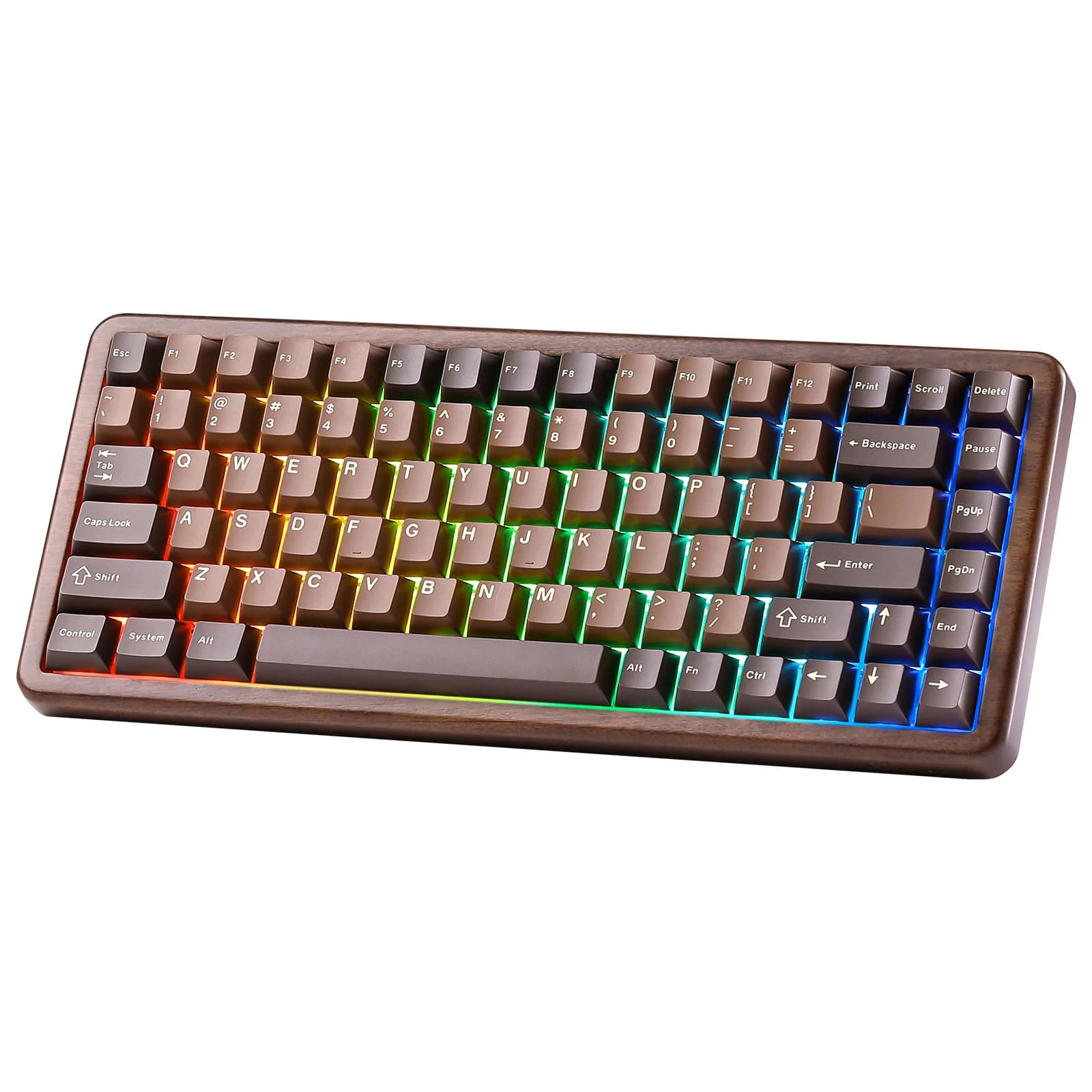 Clavier mécanique sans fil YUNZII WOOD84, clavier en bois rétroéclairé RGB 75% en noyer, touches PBT