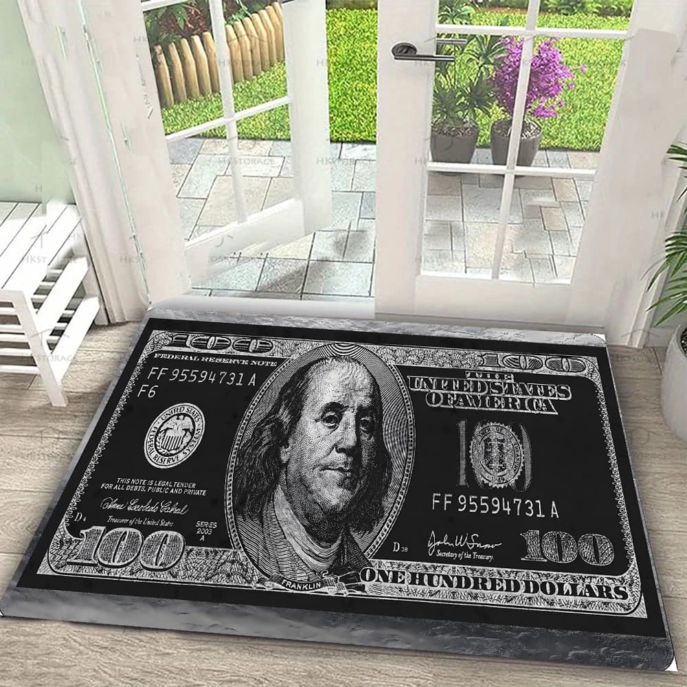Tapis de sol antidérapant à motif d'argent Dollar, pour salon, décoration de maison, de cuisine, de 