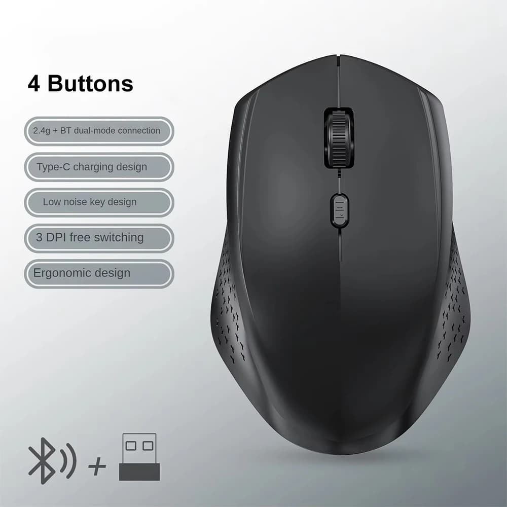 KEBIDUMEI – souris ergonomique à 6 boutons, Bluetooth, double mode, sans fil, 2.4 ghz, souris de jeu