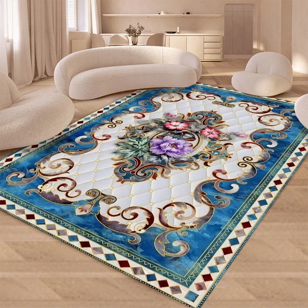 Grand tapis à fleurs rétro européen pour salon, décoration de luxe, antidérapant, pour chambre à cou