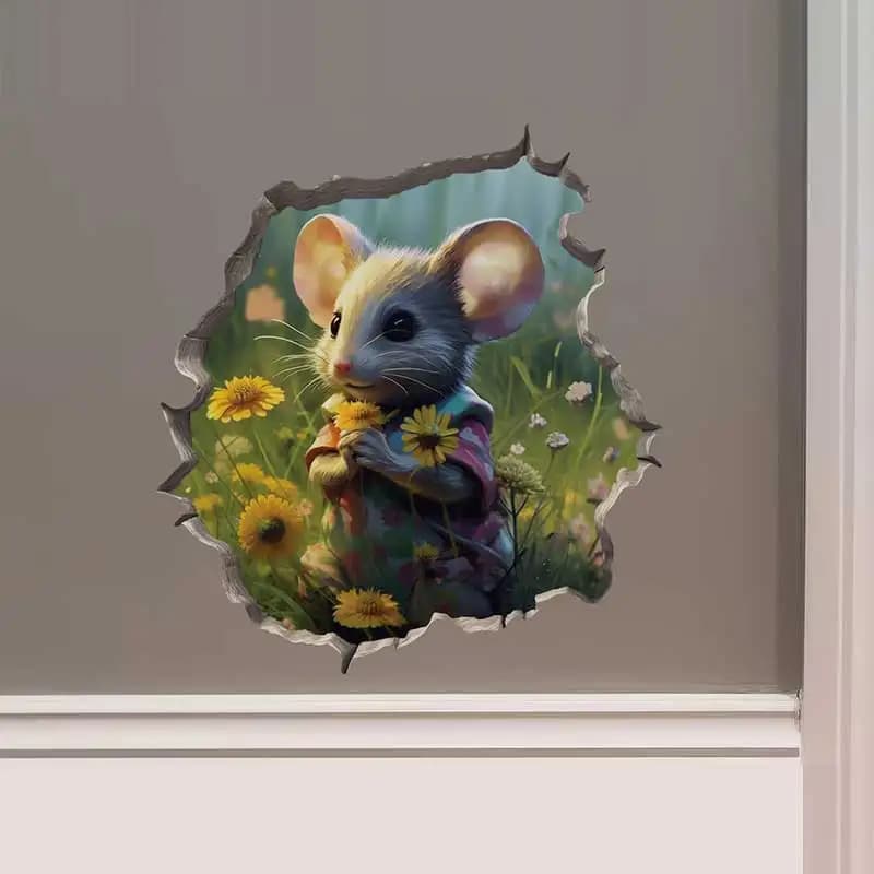 Safe55-Autocollant mural 3D avec souris dans le trou de la souris, motif de jardinier