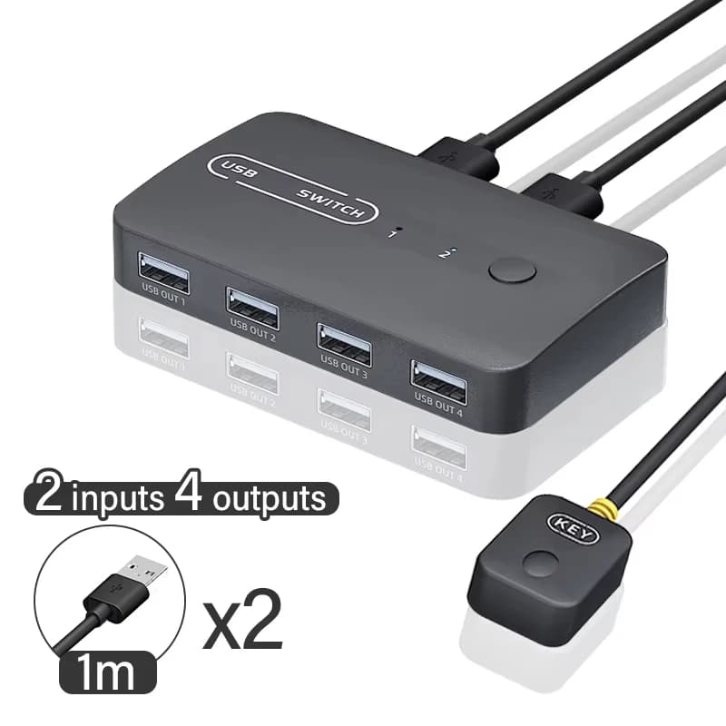 Commutateur KVM USB, commutateur USB, 2 entrées 4 sorties pour le partage de clavier, souris et impr
