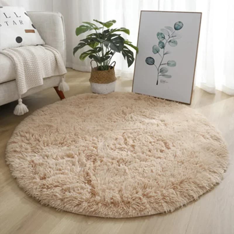 Tapis rond en peluche Super doux, blanc moelleux, pour Salon, décoration de maison, chambre d'enfant