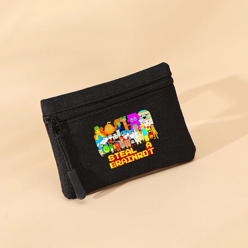 Porte-monnaie mini en toile « Steal A Brainrot Game », simple avec fermeture éclair, pochette de ran