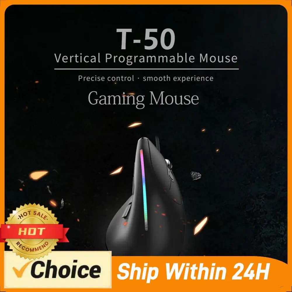Souris de jeu verticale ZELOTES T-50, ergonomique, 9 boutons, USB filaire, optique, 12800 DPI réglab
