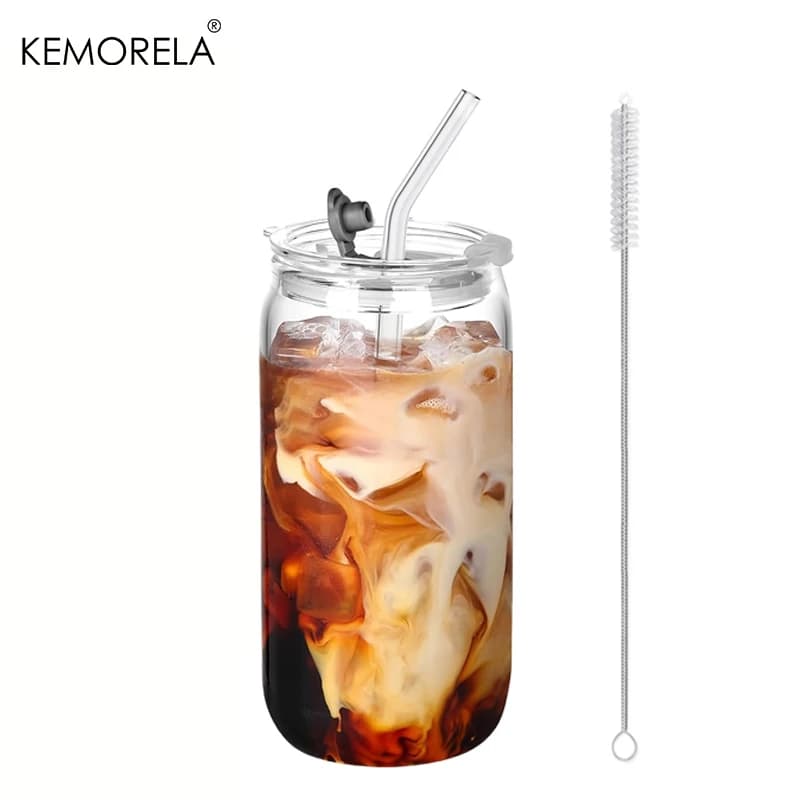 KEMORELA 1/2 pièces 470ML tasse en verre avec couvercle en paille jus boisson bière tasse café lait 